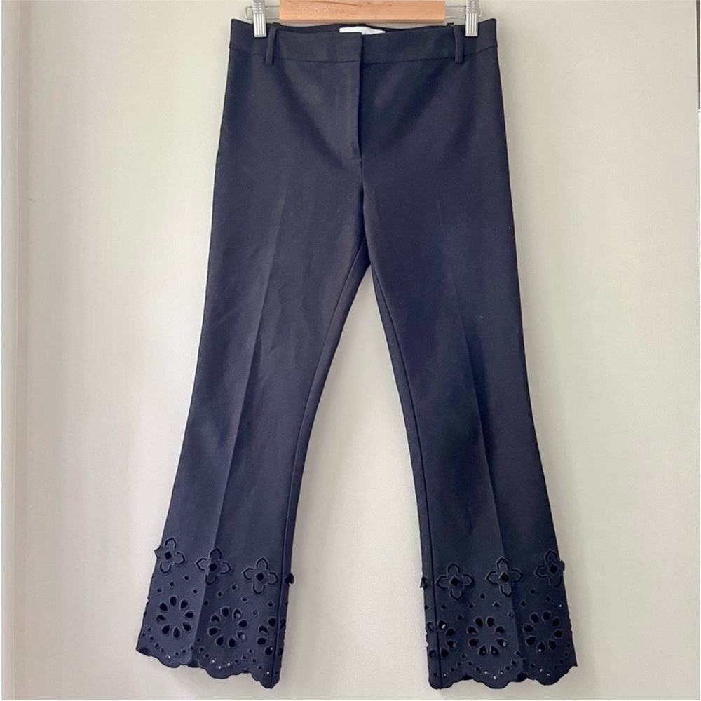 Derek Lam 10 Crosby | Black Crop Flare Pants with Cutout Eyelet Hem
